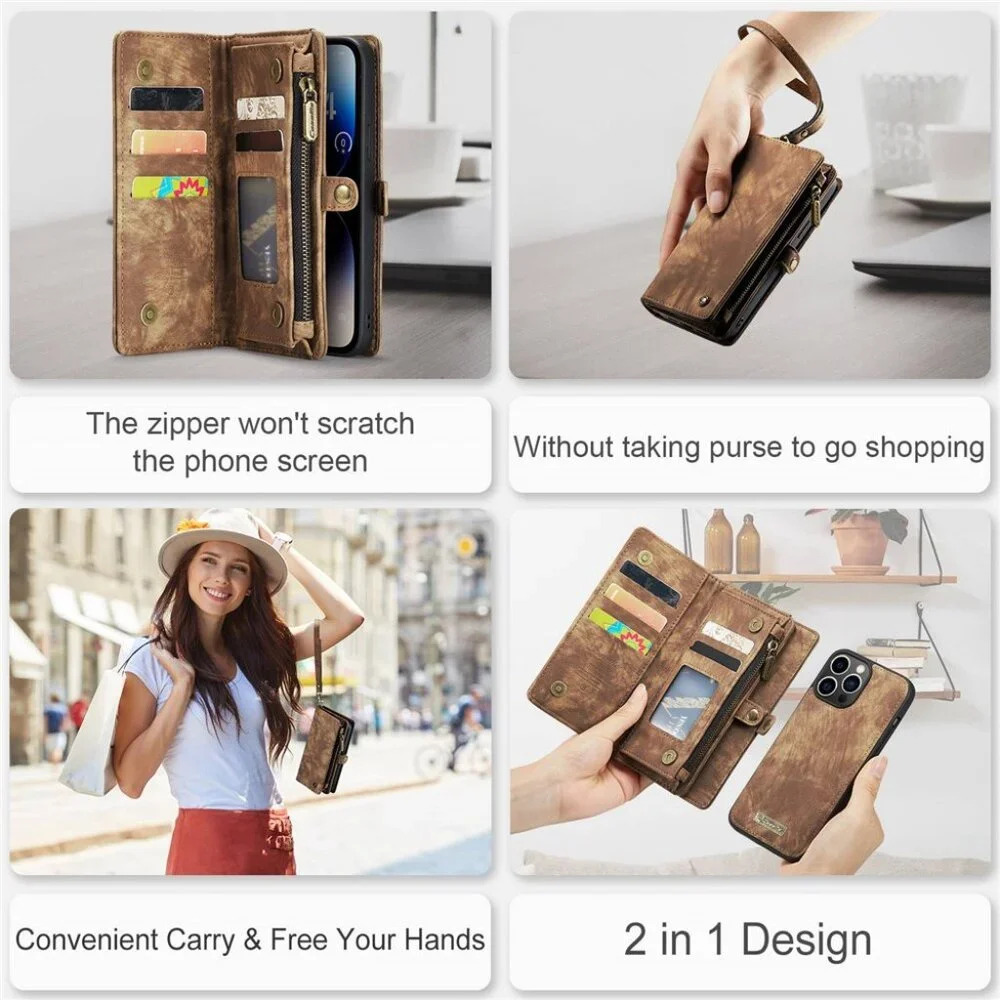CaseMe 008 Detachable 2-in-1 PU Leather Wallet Phone Case for iPhone 13 ProMax M